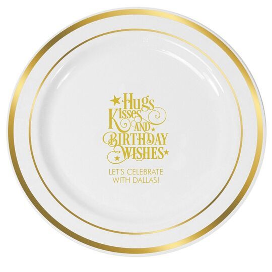 Hugs Kisses and Birthday Wishes Premium Banded Plastic Plates
